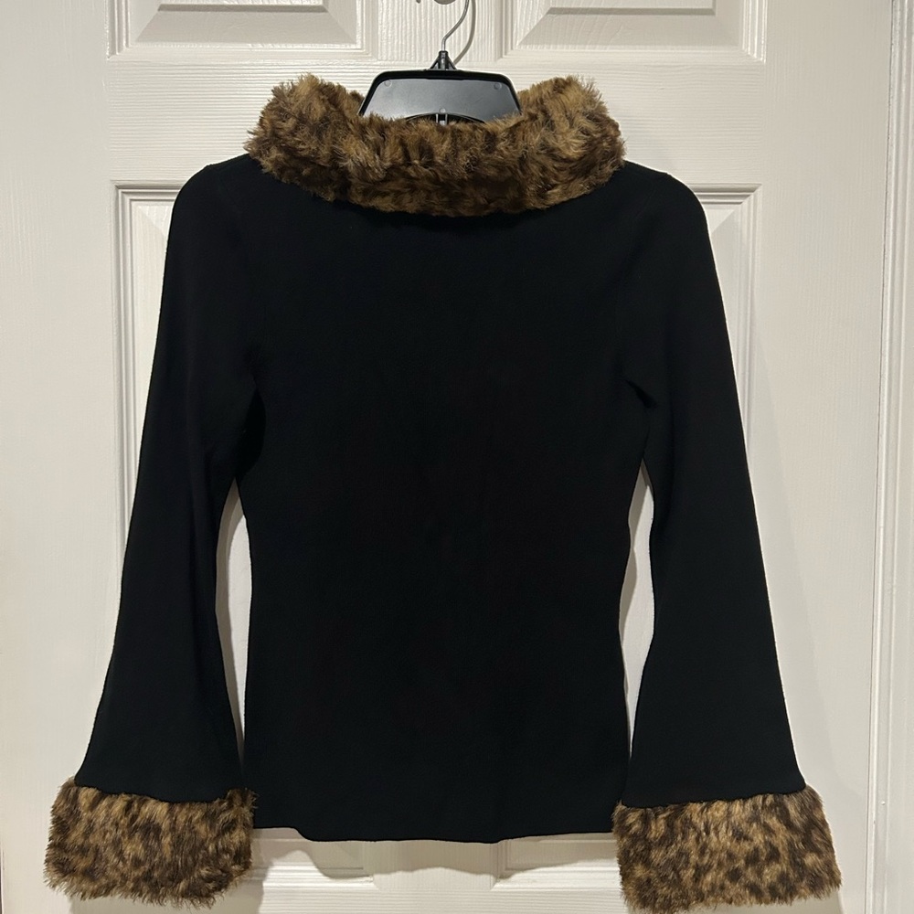 INC International Concepts Black Sweater with Faux Fur Accents